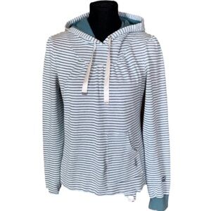 Orage teal and white stripe hoodie with satin ribbon drawstrings Size Large